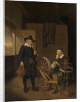 Interior with an Angler and a Man Sitting at a Spinning Wheel and Reel by Quiringh Gerritsz. van Brekelenkam