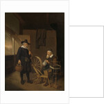 Interior with an Angler and a Man Sitting at a Spinning Wheel and Reel by Quiringh Gerritsz. van Brekelenkam