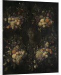Marble Bust surrounded by a Festoon of Fruit by Jan Frans van Son