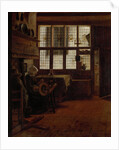 Interior with a Woman at a Spinning Wheel by Esaias Boursse