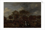 Farmstead with the Gentleman Farmer and his Wife and the Painter in the foreground by Jan Pietersz Opperdoes