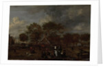 Farmstead with the Gentleman Farmer and his Wife and the Painter in the foreground by Jan Pietersz Opperdoes
