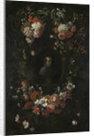 Garland of Flowers surrounding Portrait of Hieronymus van Weert, Martyr of Gorkum by David Teniers II