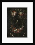 Garland of Flowers surrounding Portrait of Hieronymus van Weert, Martyr of Gorkum by David Teniers II