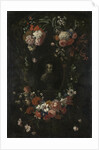 Garland of Flowers surrounding Portrait of Hieronymus van Weert, Martyr of Gorkum by David Teniers II