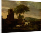 Italian Landscape with Shepherdess and Animals by Simon van der Does