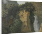 Overgrown Cliffs with a Waterfall in Italy, perhaps at Tivoli by Hendrik Voogd