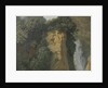 Overgrown Cliffs with a Waterfall in Italy, perhaps at Tivoli by Hendrik Voogd