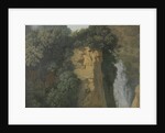 Overgrown Cliffs with a Waterfall in Italy, perhaps at Tivoli by Hendrik Voogd