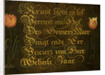 Calligraphed Saying Flanked by two Tulips by Isaac Hondius
