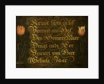 Calligraphed Saying Flanked by two Tulips by Isaac Hondius