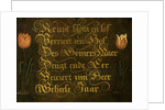 Calligraphed Saying Flanked by two Tulips by Isaac Hondius