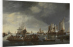 Harbor with Sailboats and Ferry Boat by Hendrick Jacobsz. Dubbels