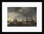 Harbor with Sailboats and Ferry Boat by Hendrick Jacobsz. Dubbels