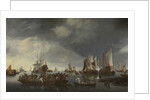 Harbor with Sailboats and Ferry Boat by Hendrick Jacobsz. Dubbels