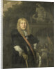 Portrait of an officer of the Leiden civic guard in front of the gate of the headquarters of the St. George guards by Domenicus van Tol