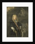 Portrait of an officer of the Leiden civic guard in front of the gate of the headquarters of the St. George guards by Domenicus van Tol