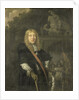 Portrait of an officer of the Leiden civic guard in front of the gate of the headquarters of the St. George guards by Domenicus van Tol