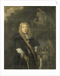 Portrait of an officer of the Leiden civic guard in front of the gate of the headquarters of the St. George guards by Domenicus van Tol