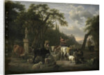 Italian Landscape with Shepherds and Animals at a Fountain by Jean Louis Demarne