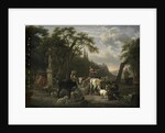 Italian Landscape with Shepherds and Animals at a Fountain by Jean Louis Demarne