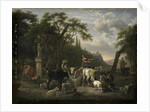 Italian Landscape with Shepherds and Animals at a Fountain by Jean Louis Demarne