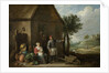 A peasant with his wife and child in front of the farmhouse by David Teniers
