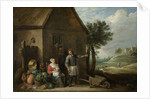A peasant with his wife and child in front of the farmhouse by David Teniers