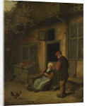 A woman gutting herring in front of her house by Adriaen van Ostade