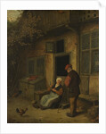A woman gutting herring in front of her house by Adriaen van Ostade
