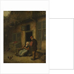 A woman gutting herring in front of her house by Adriaen van Ostade