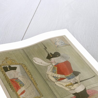 View of a portly City volunteer admiring himself in the mirror by Anonymous