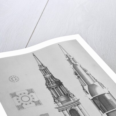 Plans, elevations and section of the Church of St Mary-le-Bow, Cheapside, City of London by Sir Christopher Wren