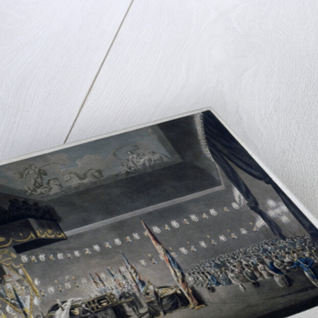 Lord Nelson lying in state in the painted chamber at Greenwich Hospital, London by M Merigot