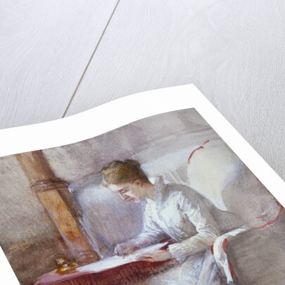 A Woman in White Writing at a Desk by Anna Lea Merritt