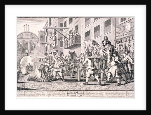 Burning the rumps at Temple Bar, London by William Hogarth