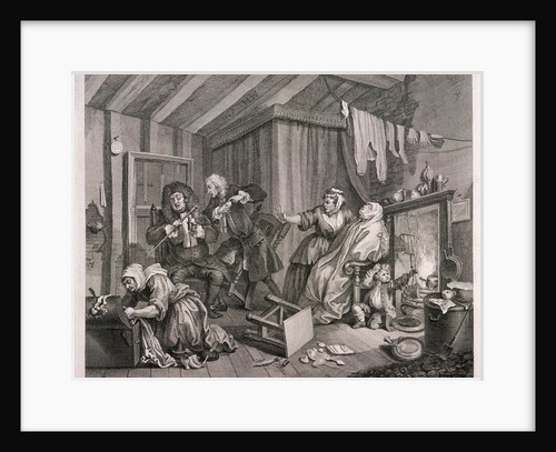In a high saliuation [sic] at the point of death, plate V of The Harlot's Progress by William Hogarth
