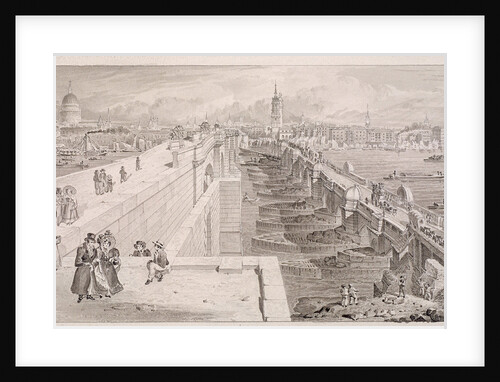 London Bridge (old and new),London by Thomas Hosmer Shepherd