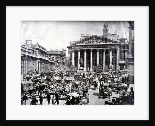 Crowded street scene in front of the Royal Exchange, London by Anonymous