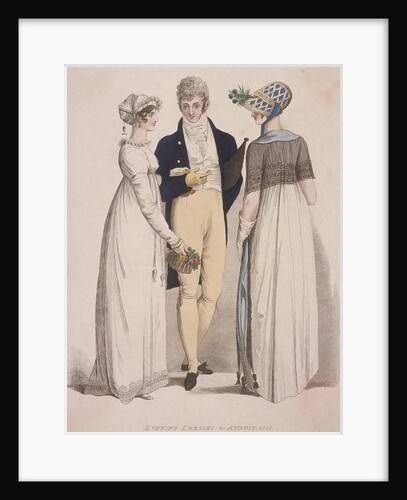 Two women and a man wearing evening dress by W Read