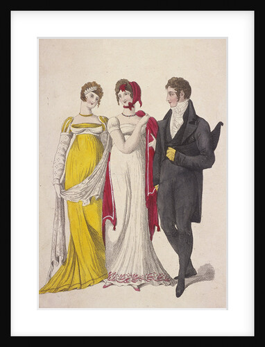 Two women and a man wearing full evening dress by W Read