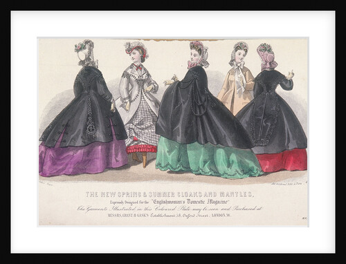 Five women wearing spring and summer coats and mantles by Anonymous