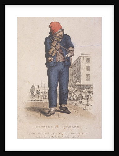 Fiddler with a prosthetic arm, with a market in the background by Thomas Lord Busby
