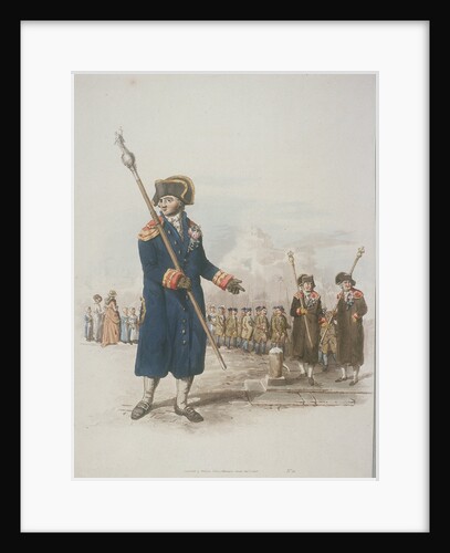 Parish Beadle in civic costume holding a staff by William Henry Pyne