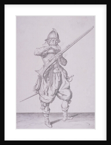 Figure in military clothing holding a musket and wearing a sword by Anonymous