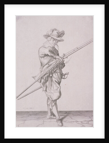 Figure in military clothing holding a musket and wearing a sword by Anonymous