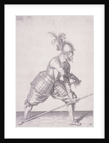Figure in military clothing holding a pike in one hand and a sword in the other by Anonymous