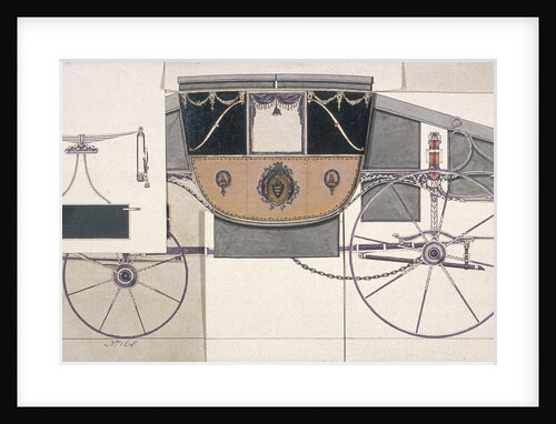Constructional drawing of a coach with six overlapping portions of details and notes by Charles Parr