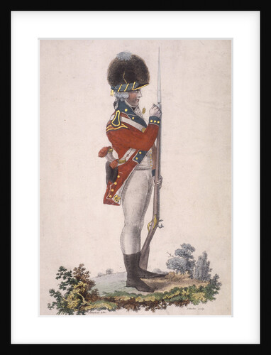 Member of the light infantry in the Bank Volunteers, holding a rifle with a bayonet attached by John Barlow