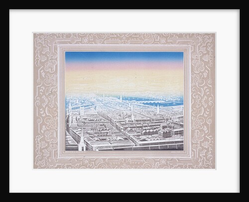 Aerial view of London framed in a decorative border by Kronheim & Co